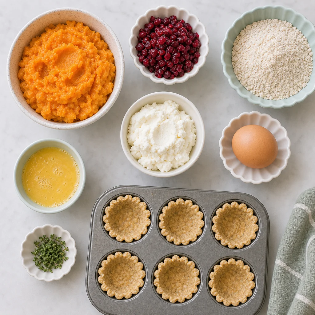 Festive Sweet Potato Cranberry Savoury Tartlets ingredients image for TinyTummyTreats