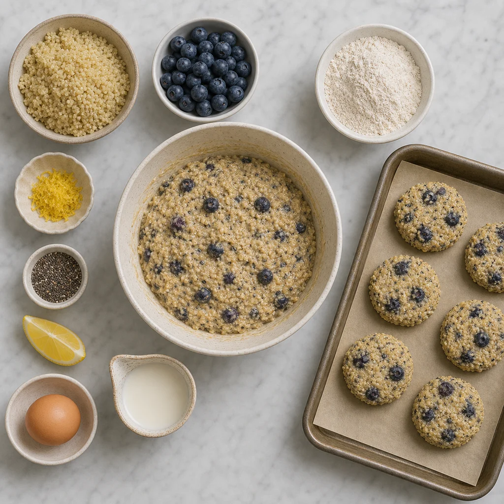 Gluten Free Quinoa Blueberry Breakfast Cakes Chia Lemon ingredients image for TinyTummyTreats