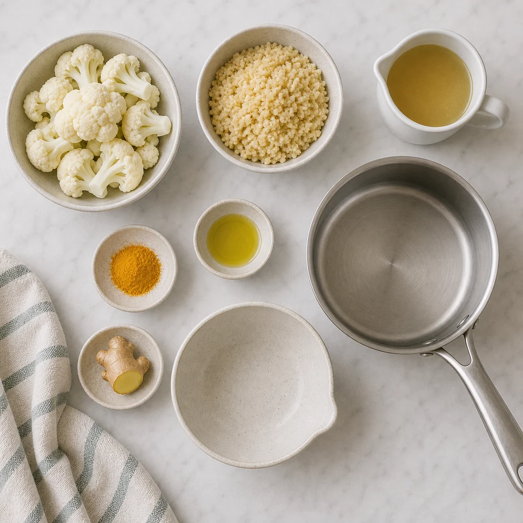 Golden Cauliflower Millet Puree Turmeric Ginger ingredients image for TinyTummyTreats