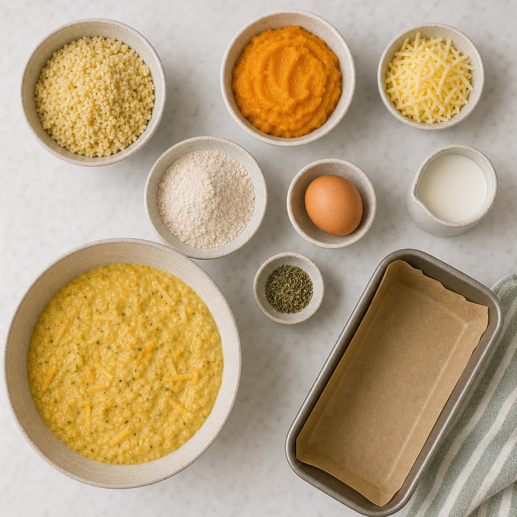 Golden Pumpkin And Millet Cheesy Breakfast Loaf ingredients image for TinyTummyTreats