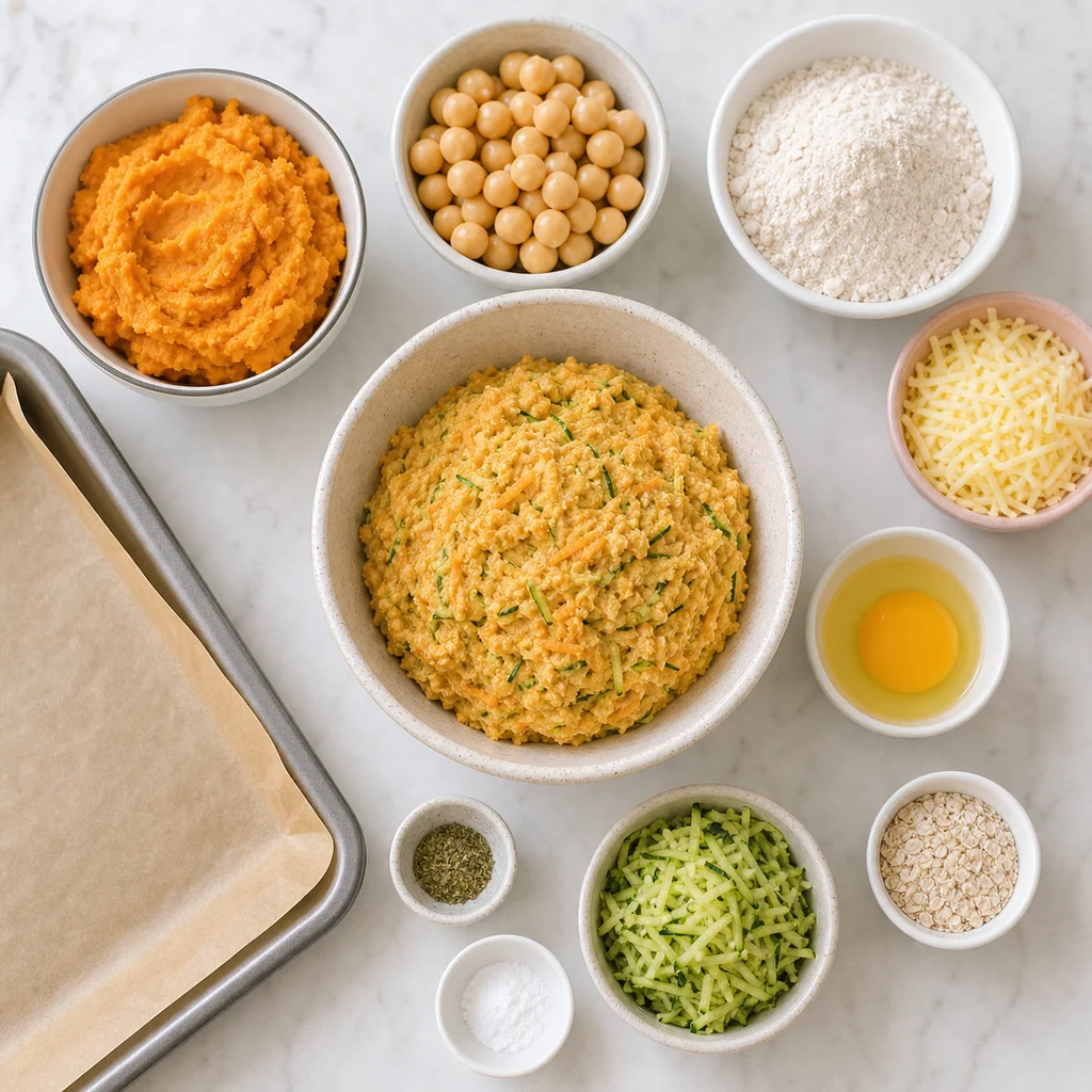 Hidden Veggie Sweet Potato Chickpea Mini Scones ingredients image for TinyTummyTreats