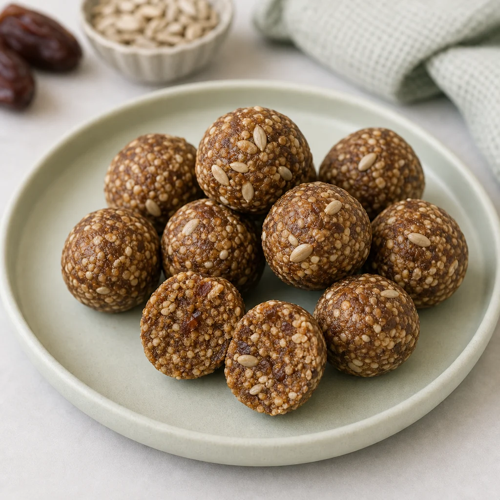 Honey Free Date Amaranth Energy Balls Sunflower Seeds process image for TinyTummyTreats