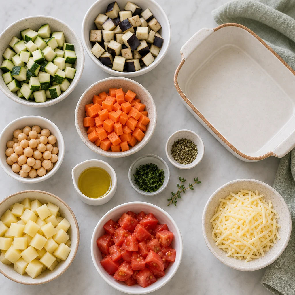 International Rustic Vegetable Bake ingredients image for TinyTummyTreats