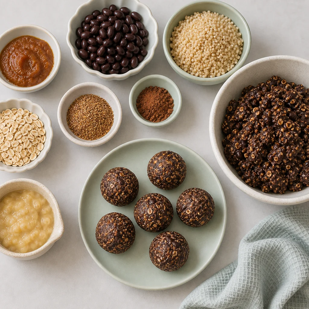 Iron Rich Amaranth Black Bean Energy Balls ingredients image for TinyTummyTreats
