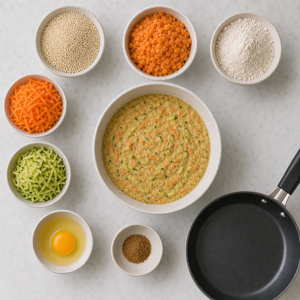 Iron Rich Amaranth Lentil Savory Pancakes Carrot Zucchini ingredients image for TinyTummyTreats