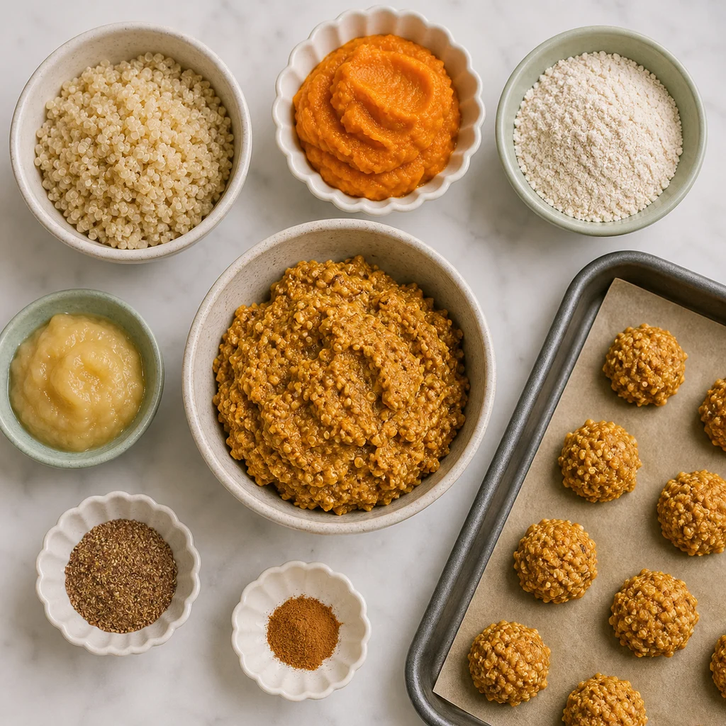 Iron Rich Baked Quinoa Pumpkin Protein Cookies ingredients image for TinyTummyTreats