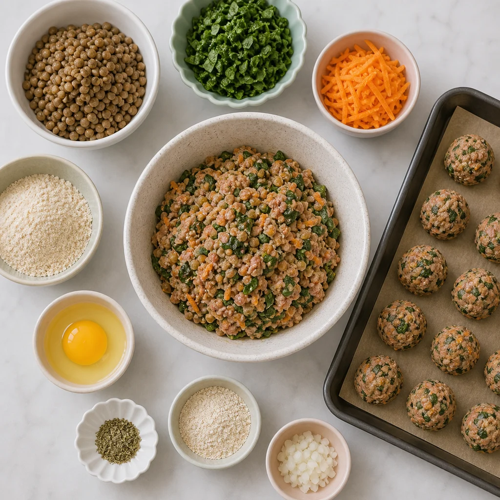 Iron Rich Lentil Spinach Toddler Meatballs ingredients image for TinyTummyTreats