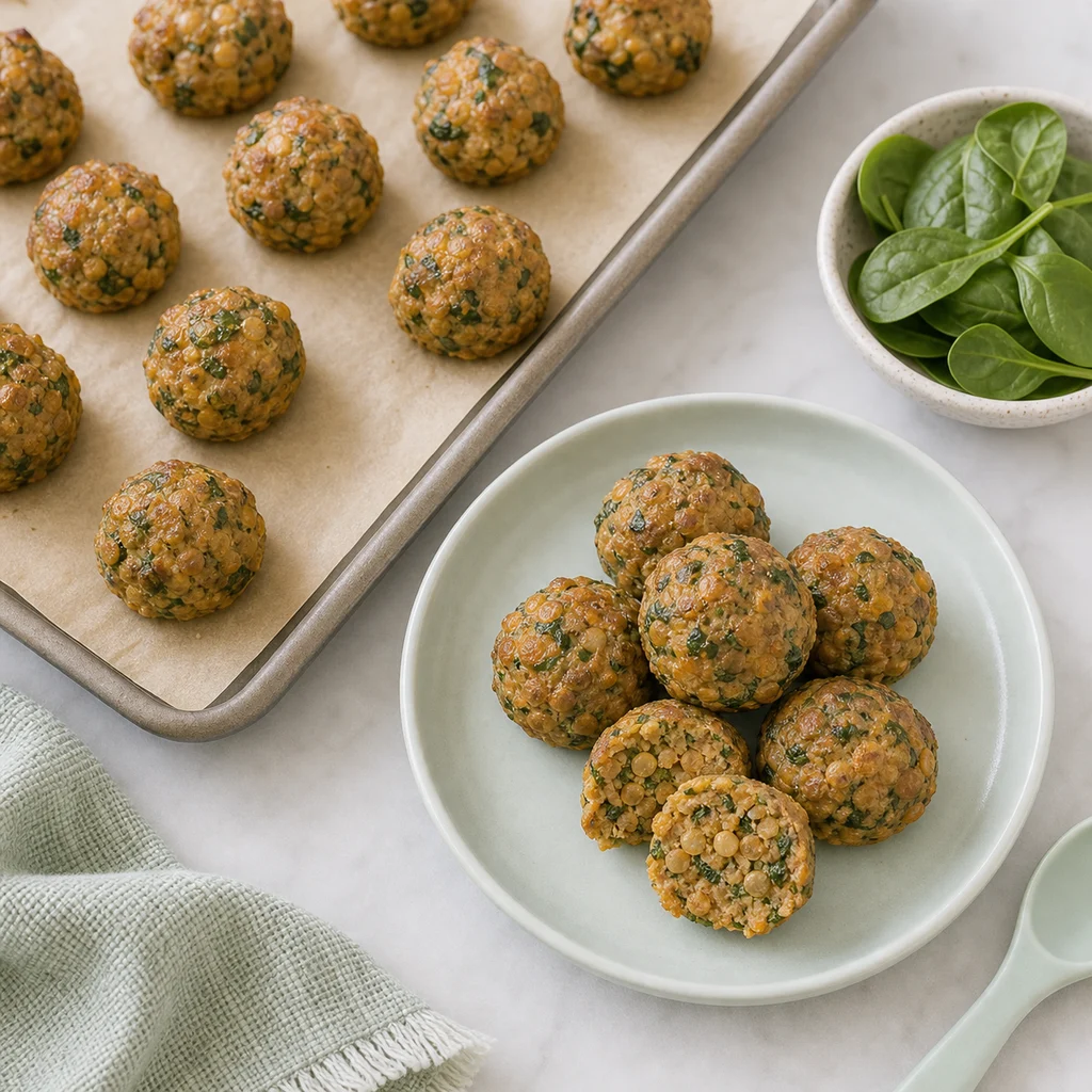 Iron Rich Lentil Spinach Toddler Meatballs process image for TinyTummyTreats