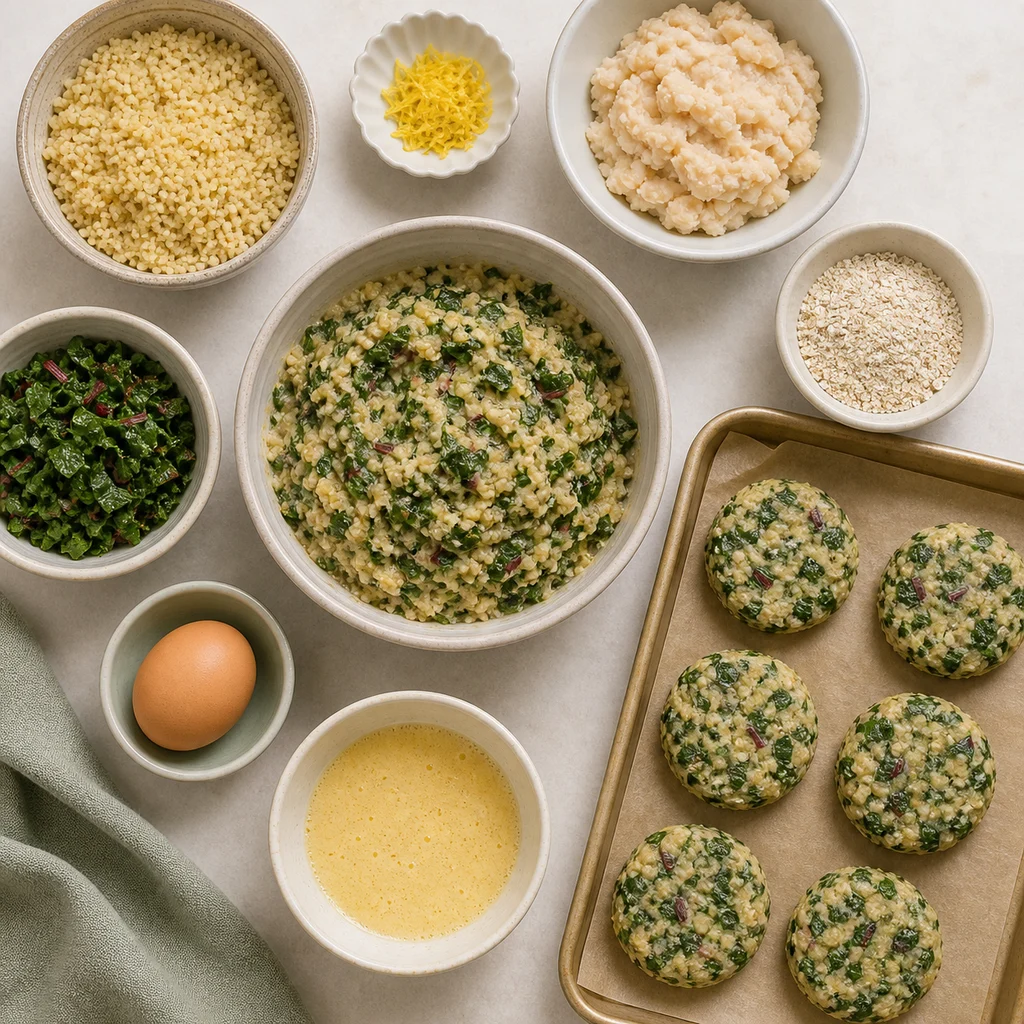 Iron Rich Millet Swiss Chard Toddler Patties Lemon Zest ingredients image for TinyTummyTreats