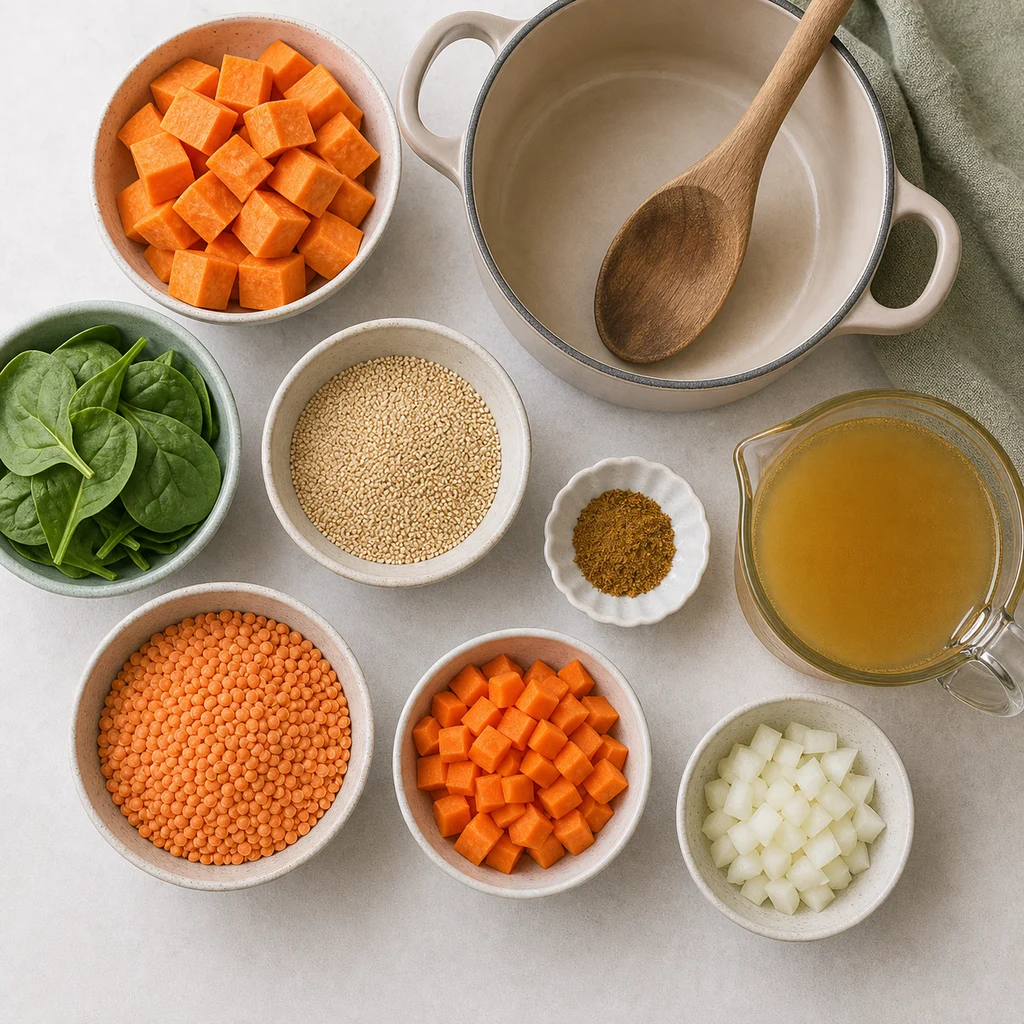 Iron Rich Sweet Potato Amaranth One Pot Stew ingredients image for TinyTummyTreats