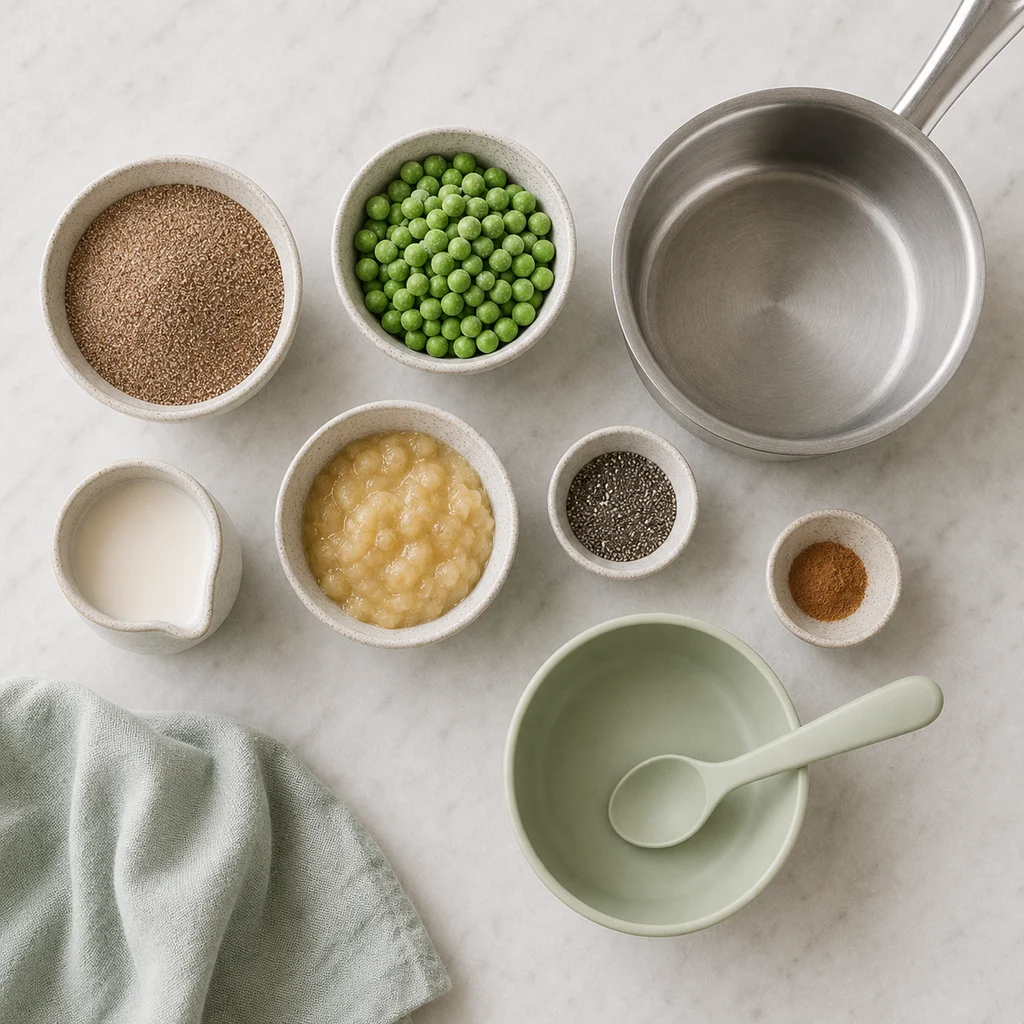 Iron Rich Vegan Teff Sweet Pea Breakfast Porridge ingredients image for TinyTummyTreats