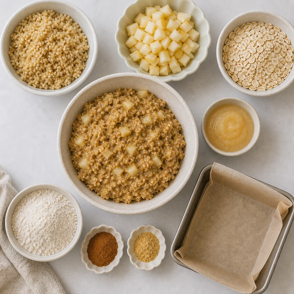 Low Sugar Spiced Pear Amaranth Breakfast Bars ingredients image for TinyTummyTreats