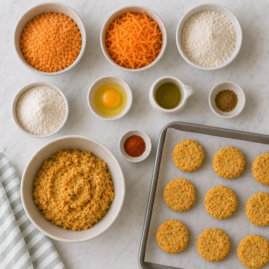 Mildly Spiced Carrot Lentil Savory Biscuits ingredients image for TinyTummyTreats