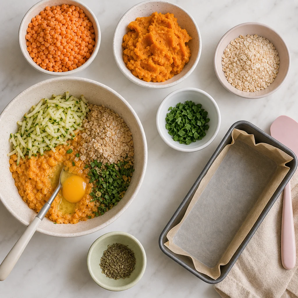 Mini Lentil Sweet Potato Savoury Loaf ingredients image for TinyTummyTreats