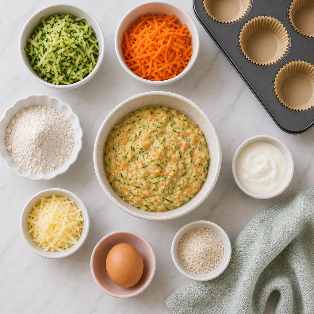 Mini Zucchini Carrot Savory Cupcakes ingredients image for TinyTummyTreats