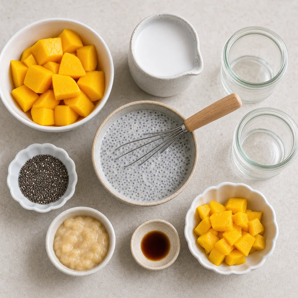 No Bake Mango Chia Seed Pudding Toddlers ingredients image for TinyTummyTreats