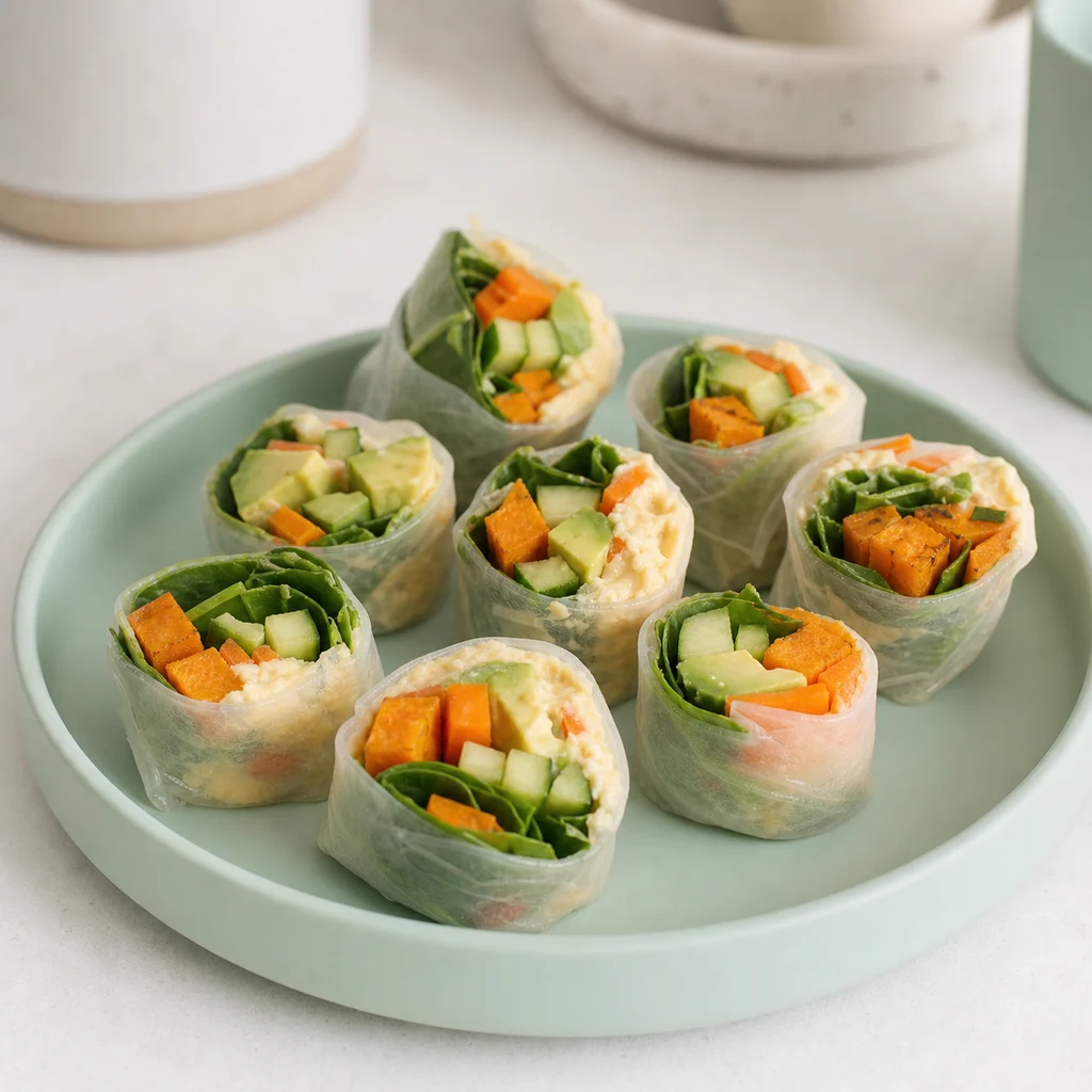 Nut Free Hummus Roasted Sweet Potato Rice Paper Rolls process image for TinyTummyTreats