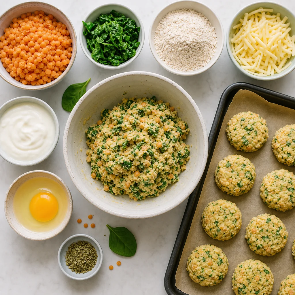 Nut Free Lentil Spinach Mini Savory Scones ingredients image for TinyTummyTreats