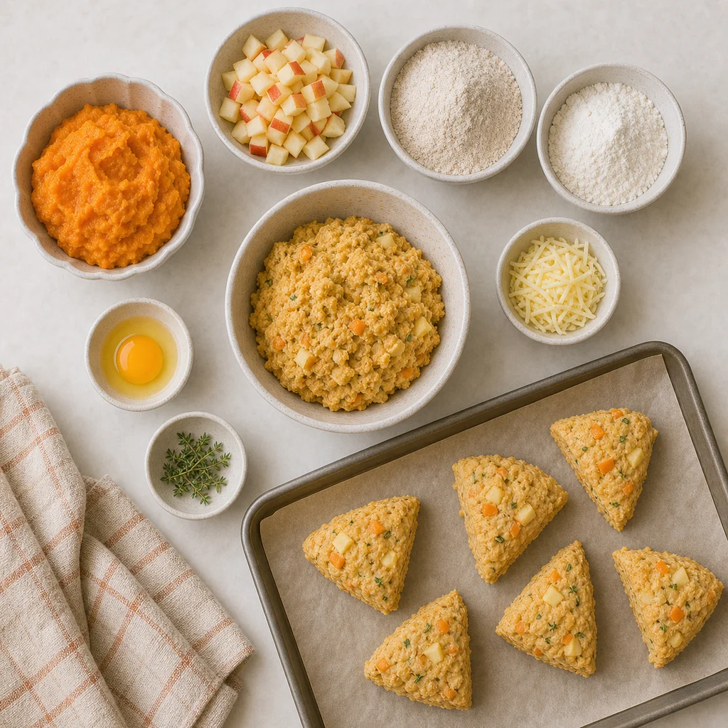 Nut Free Sweet Potato Apple Savory Scones ingredients image for TinyTummyTreats