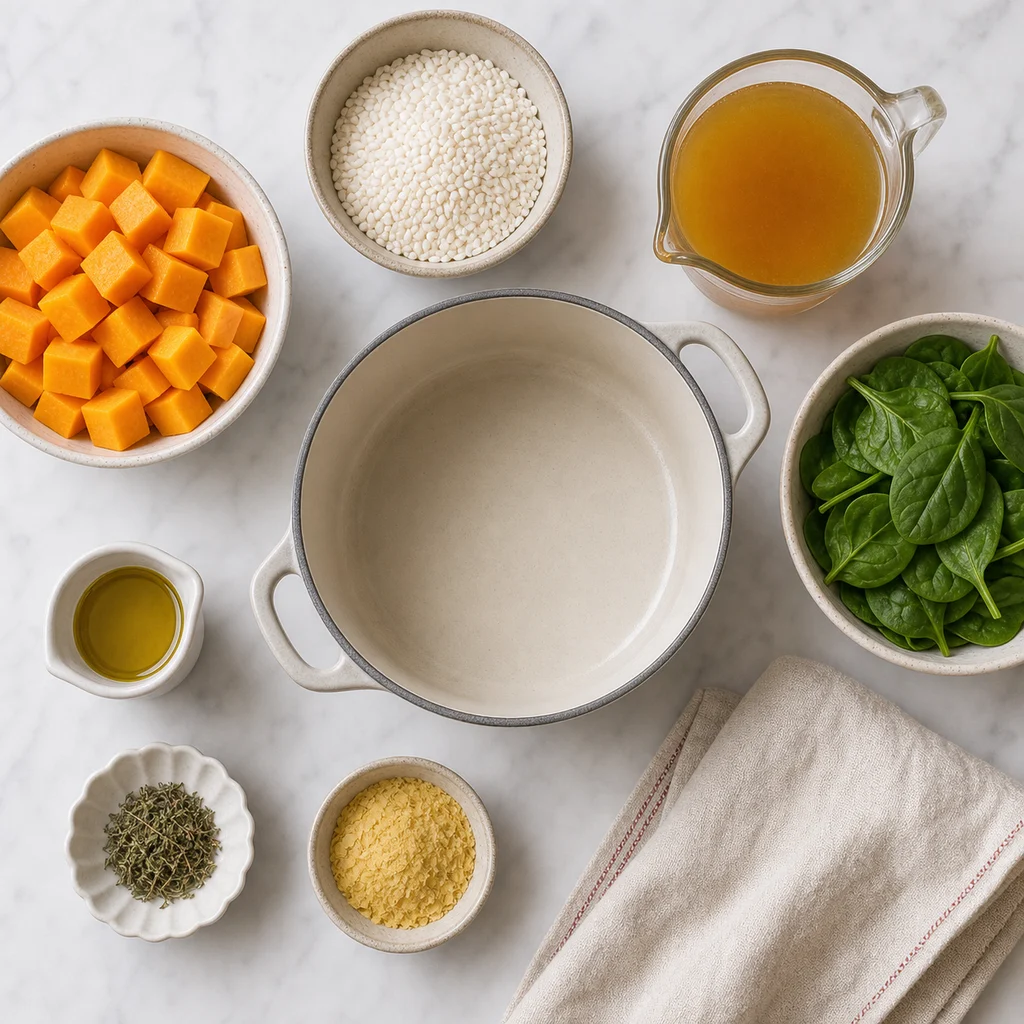 One Pot Butternut Squash Spinach Risotto Nutritional Yeast ingredients image for TinyTummyTreats