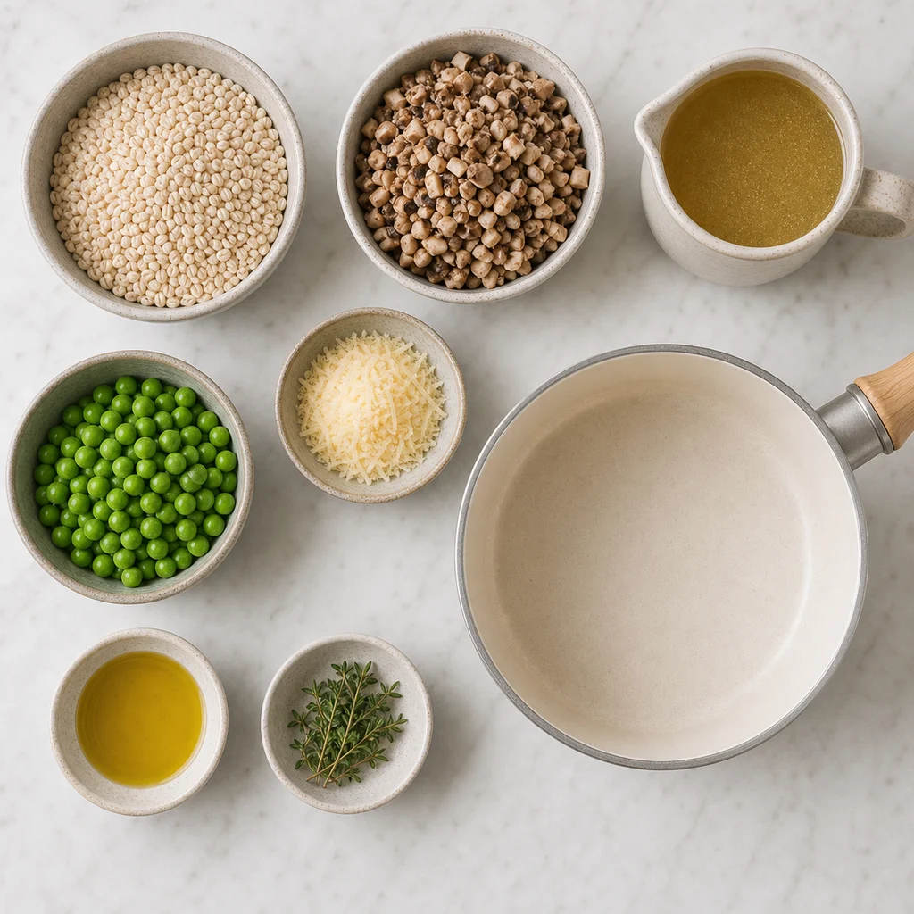 One Pot Creamy Barley And Mushroom Risotto Toddlers ingredients image for TinyTummyTreats