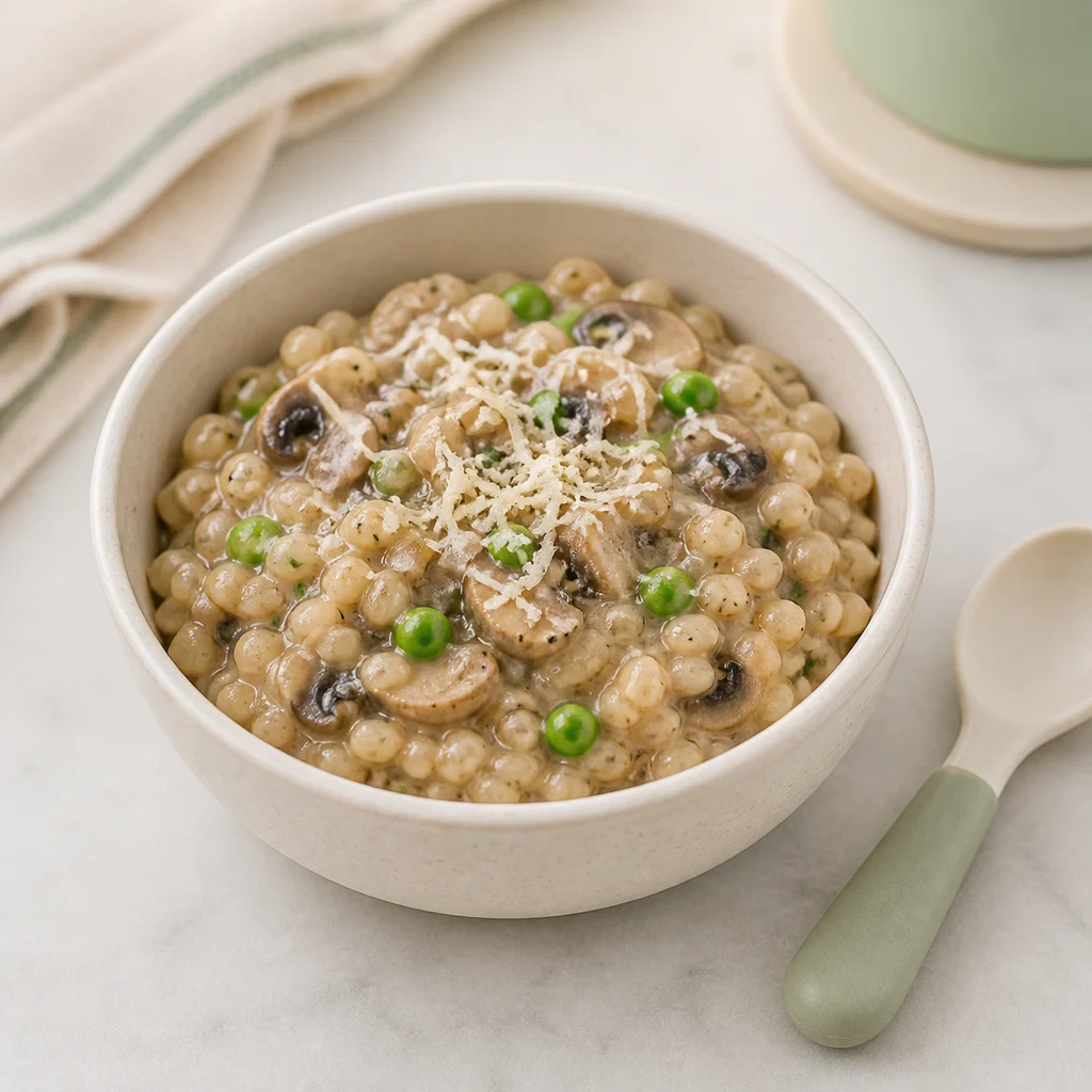 One Pot Creamy Barley And Mushroom Risotto Toddlers process image for TinyTummyTreats