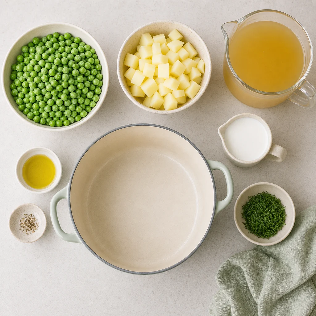 One Pot Creamy Sweet Pea Potato Stew Mild Dill ingredients image for TinyTummyTreats