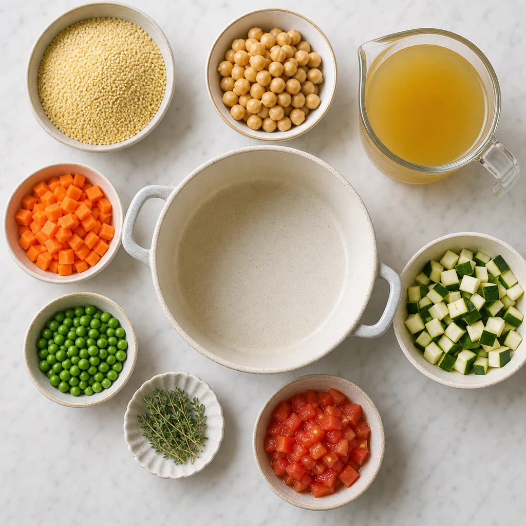 One Pot Hearty Millet Chickpea Vegetable Stew ingredients image for TinyTummyTreats