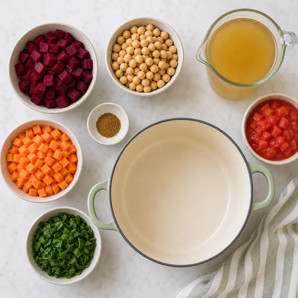 One Pot Iron Rich Beetroot Chickpea Stew ingredients image for TinyTummyTreats