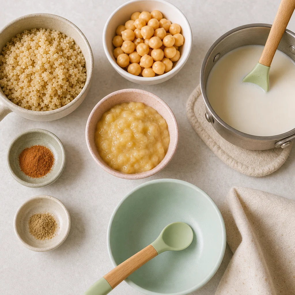 One Pot Spiced Quinoa Chickpea Breakfast Porridge ingredients image for TinyTummyTreats
