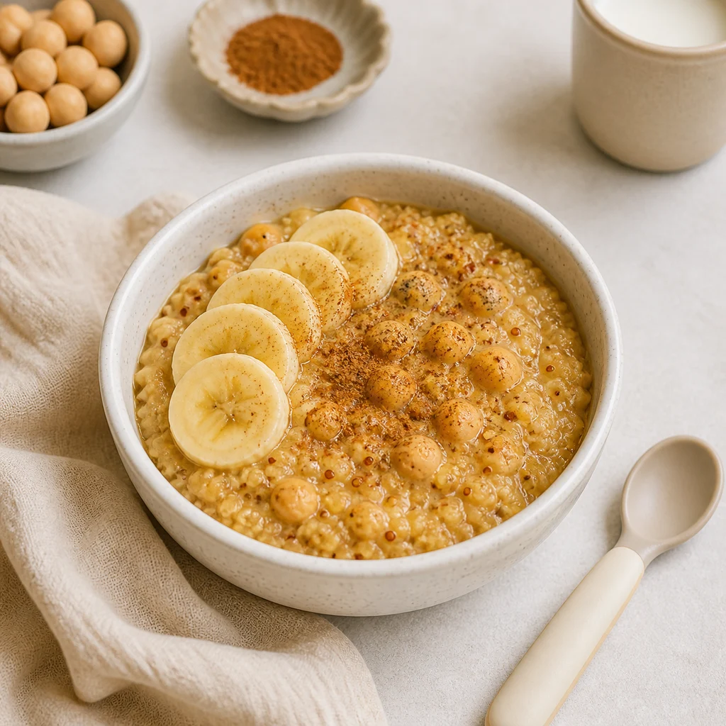 One Pot Spiced Quinoa Chickpea Breakfast Porridge process image for TinyTummyTreats