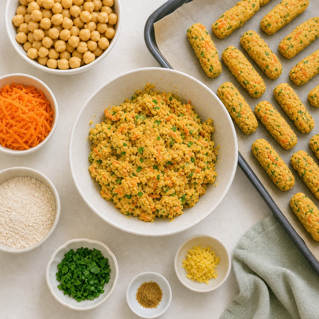 Oven Baked Chickpea Carrot Falafel Fingers ingredients image for TinyTummyTreats