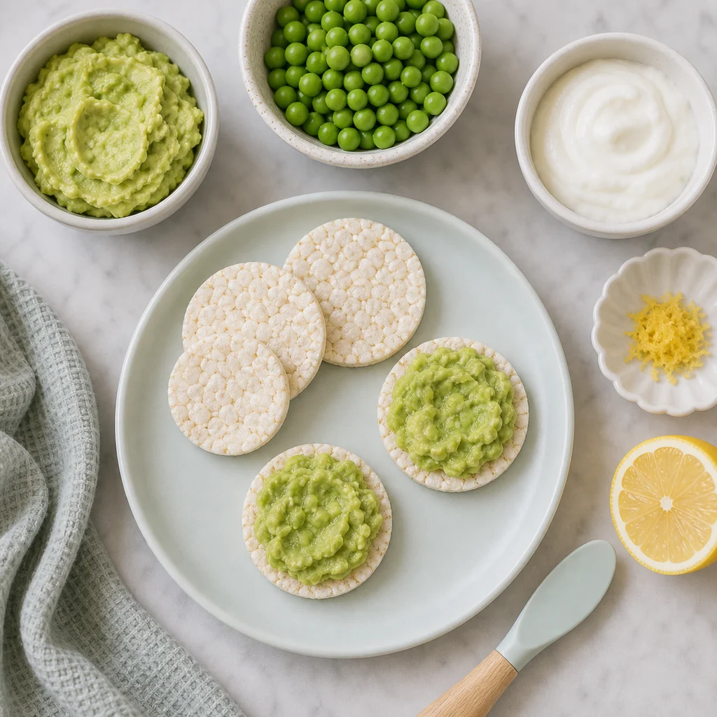 Pea Avocado Mini Rice Cakes Mild Lemon Zest ingredients image for TinyTummyTreats