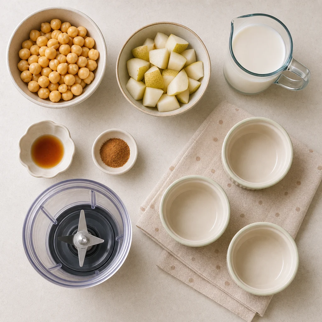 Pear Chickpea Soft Pudding Cinnamon Vanilla ingredients image for TinyTummyTreats