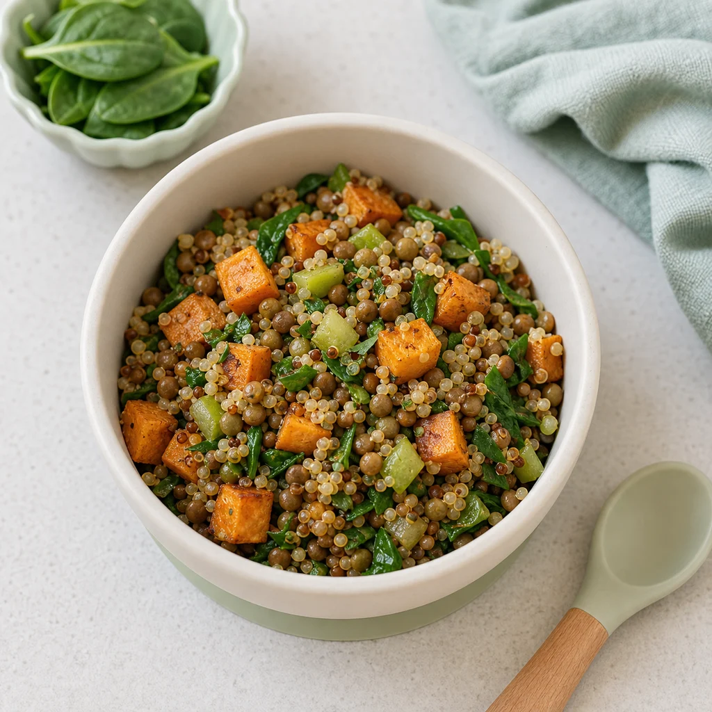Protein Packed Vegan Lentil Quinoa Salad Roasted Sweet Potato process image for TinyTummyTreats