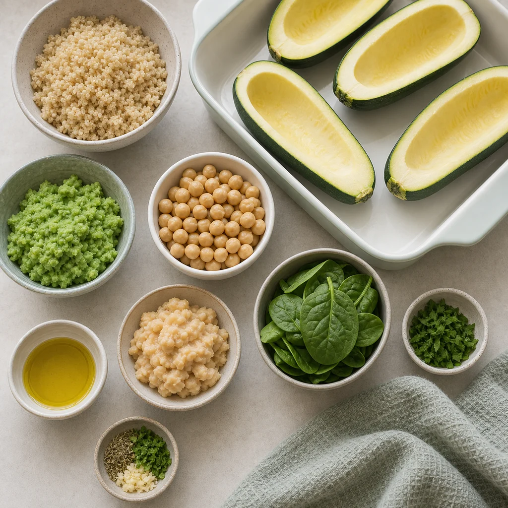Protein Packed Vegan Quinoa And Pea Stuffed Squash Boats ingredients image for TinyTummyTreats