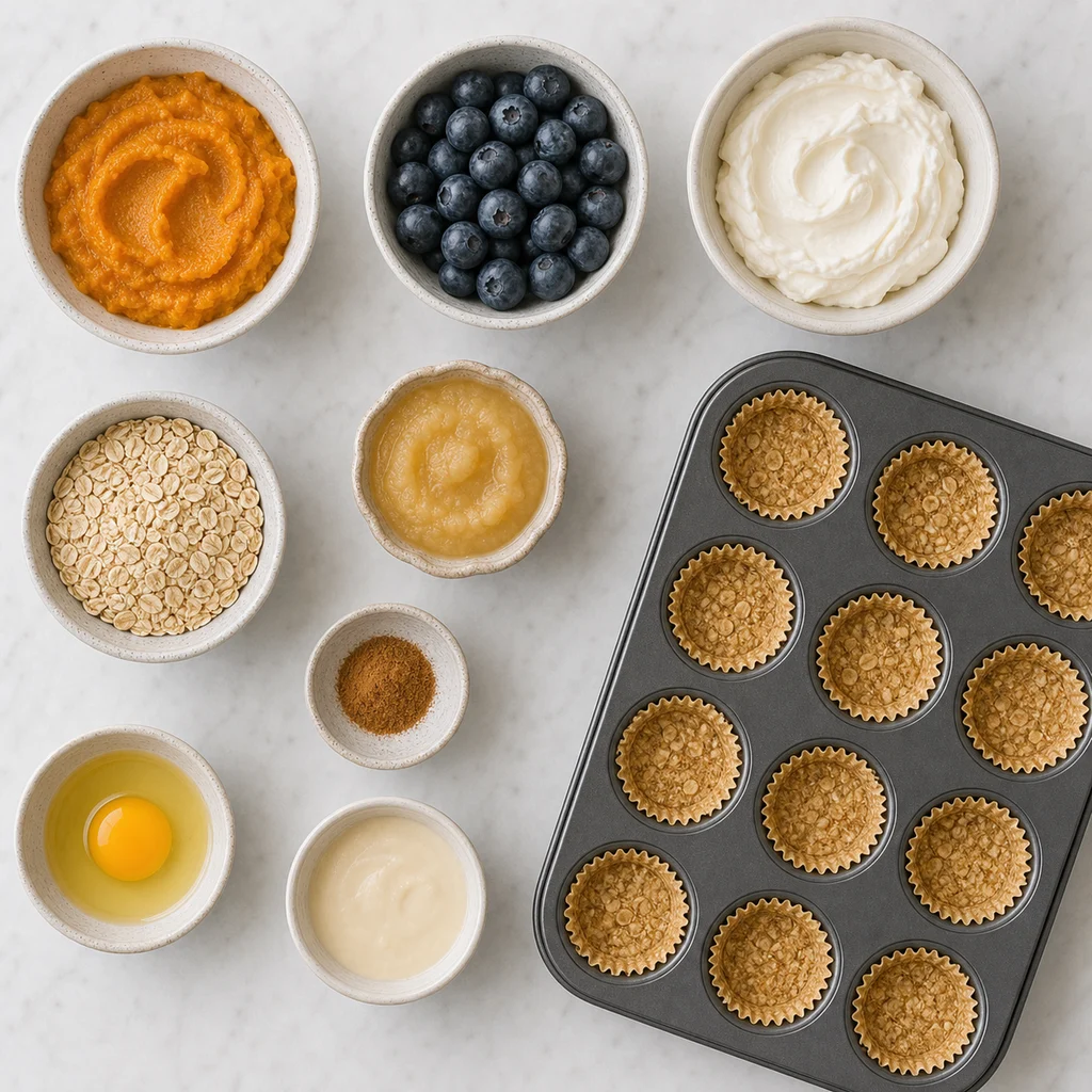 Pumpkin Blueberry Mini Cheesecakes Oat Crust ingredients image for TinyTummyTreats
