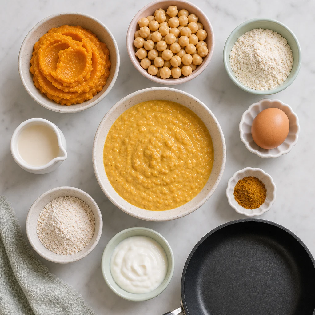 Pumpkin Chickpea Savory Pancakes Mild Curry Spice ingredients image for TinyTummyTreats