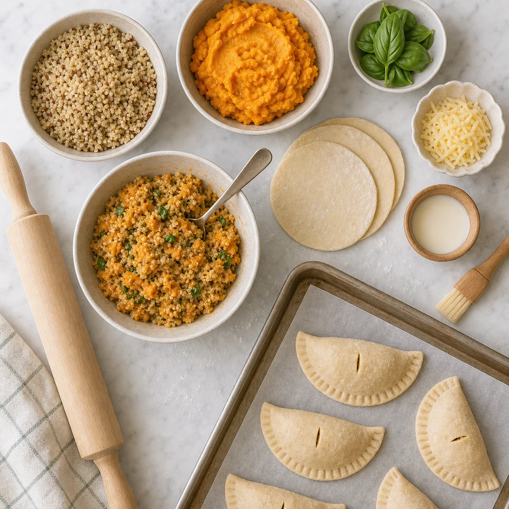 Quinoa Sweet Potato Savory Turnovers Basil ingredients image for TinyTummyTreats