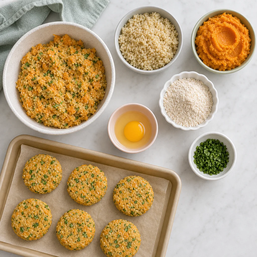 Quinoa Sweet Potato Toddler Patties ingredients image for TinyTummyTreats