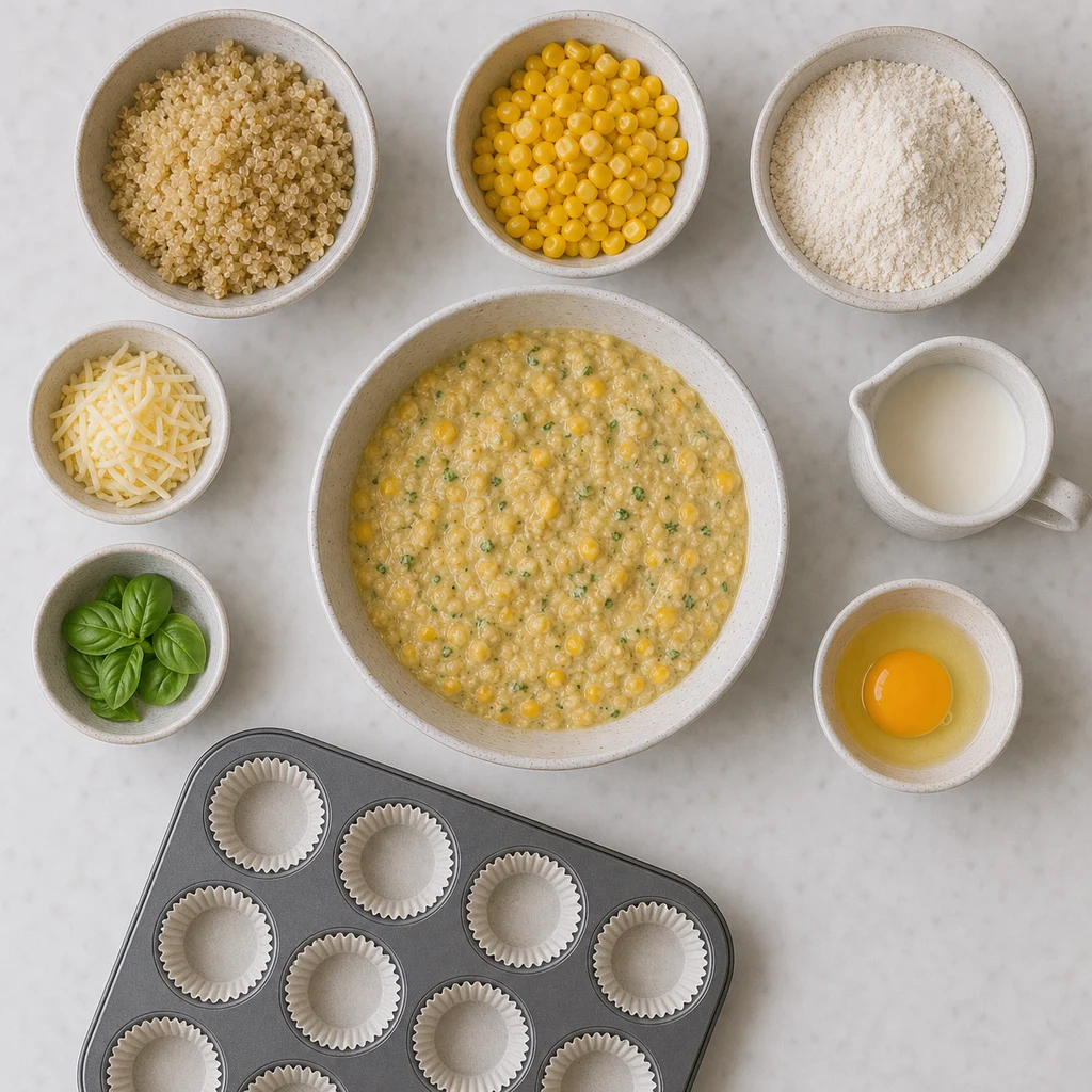Quinoa Sweetcorn Savoury Mini Muffins Mild Basil ingredients image for TinyTummyTreats