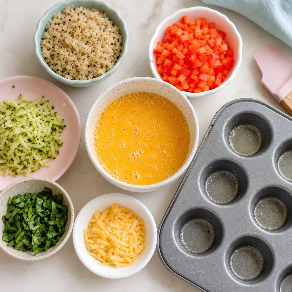 Quinoa Vegetable Mini Frittatas Toddler Lunchbox ingredients image for TinyTummyTreats