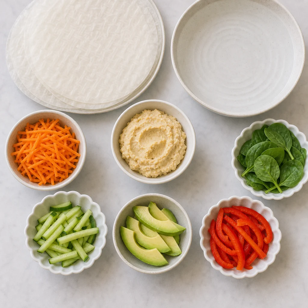 Rainbow Veggie Chickpea Rice Paper Rolls ingredients image for TinyTummyTreats