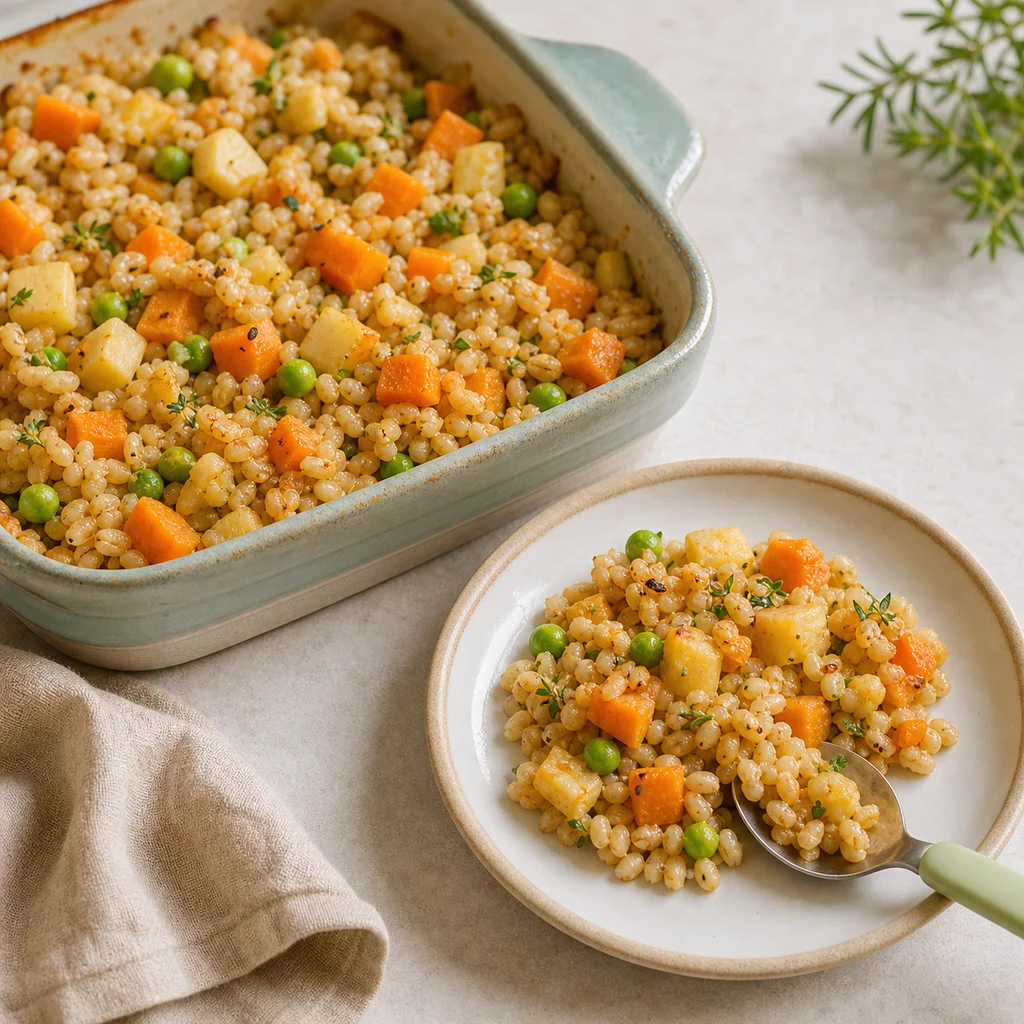 Rustic Baked Barley Root Vegetable Pilaf process image for TinyTummyTreats