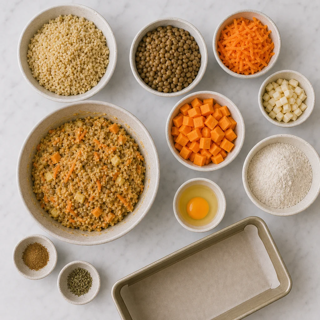 Rustic Spiced Amaranth Lentil Savory Loaf Root Vegetables ingredients image for TinyTummyTreats