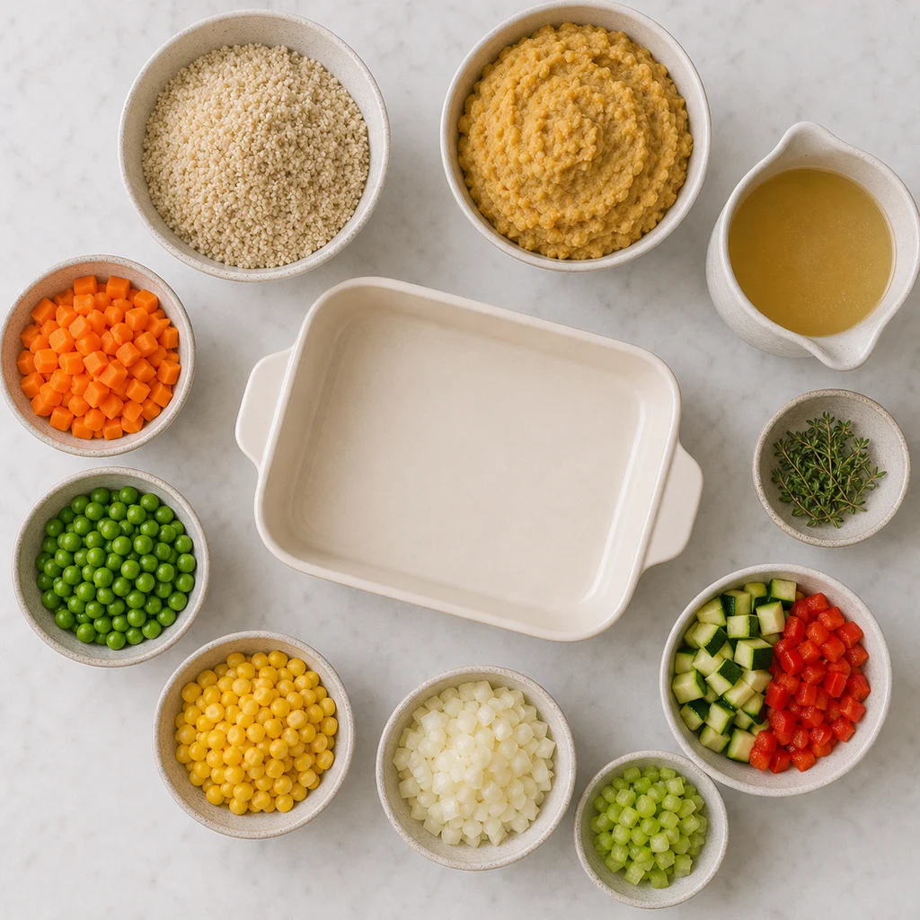 Rustic Vegetable Amaranth Cottage Pie Lentil Mash Topping ingredients image for TinyTummyTreats
