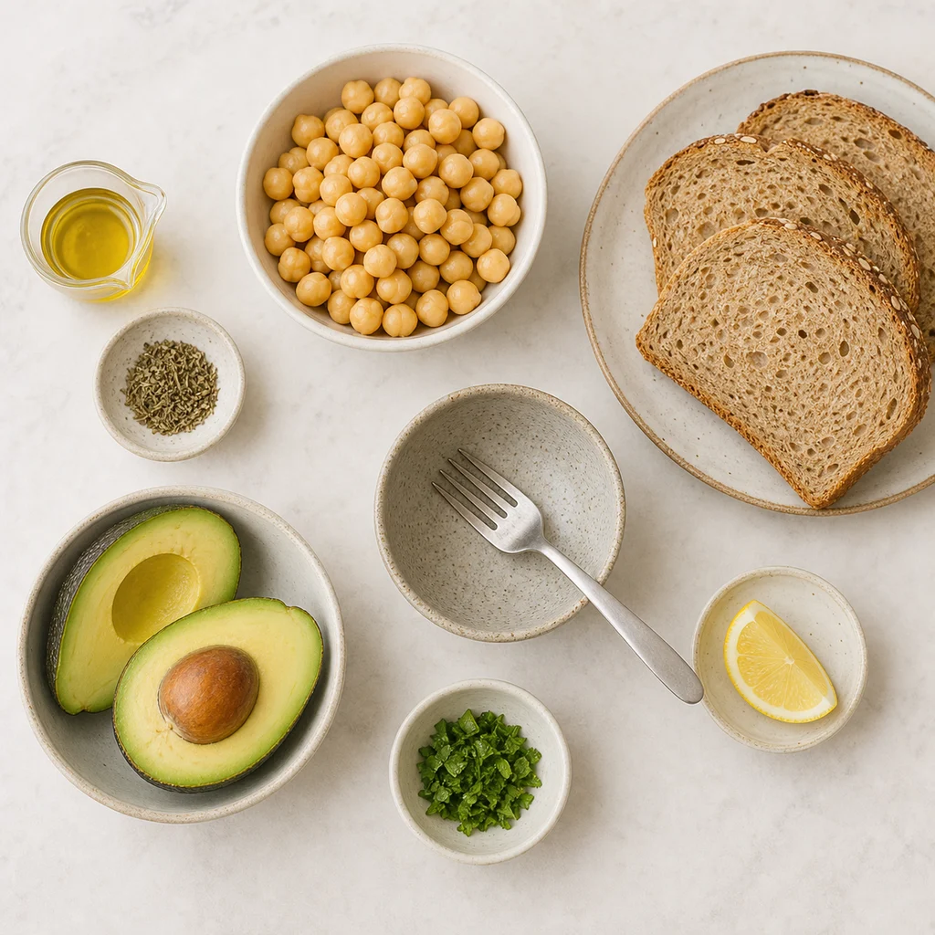 Savory Chickpea Avocado Spread Whole Grain Toast ingredients image for TinyTummyTreats