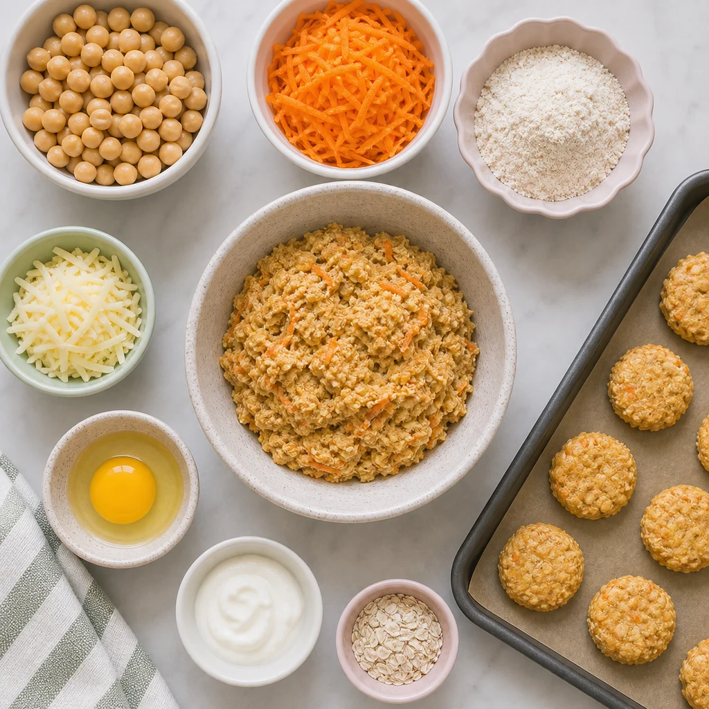 Savory Chickpea Carrot Mini Biscuit Bites ingredients image for TinyTummyTreats