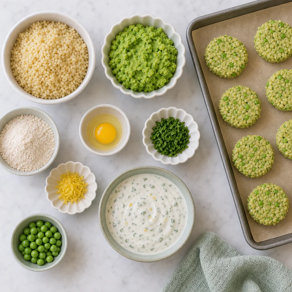 Savory Millet Sweet Pea Toddler Patties Lemon Herb Dressing ingredients image for TinyTummyTreats