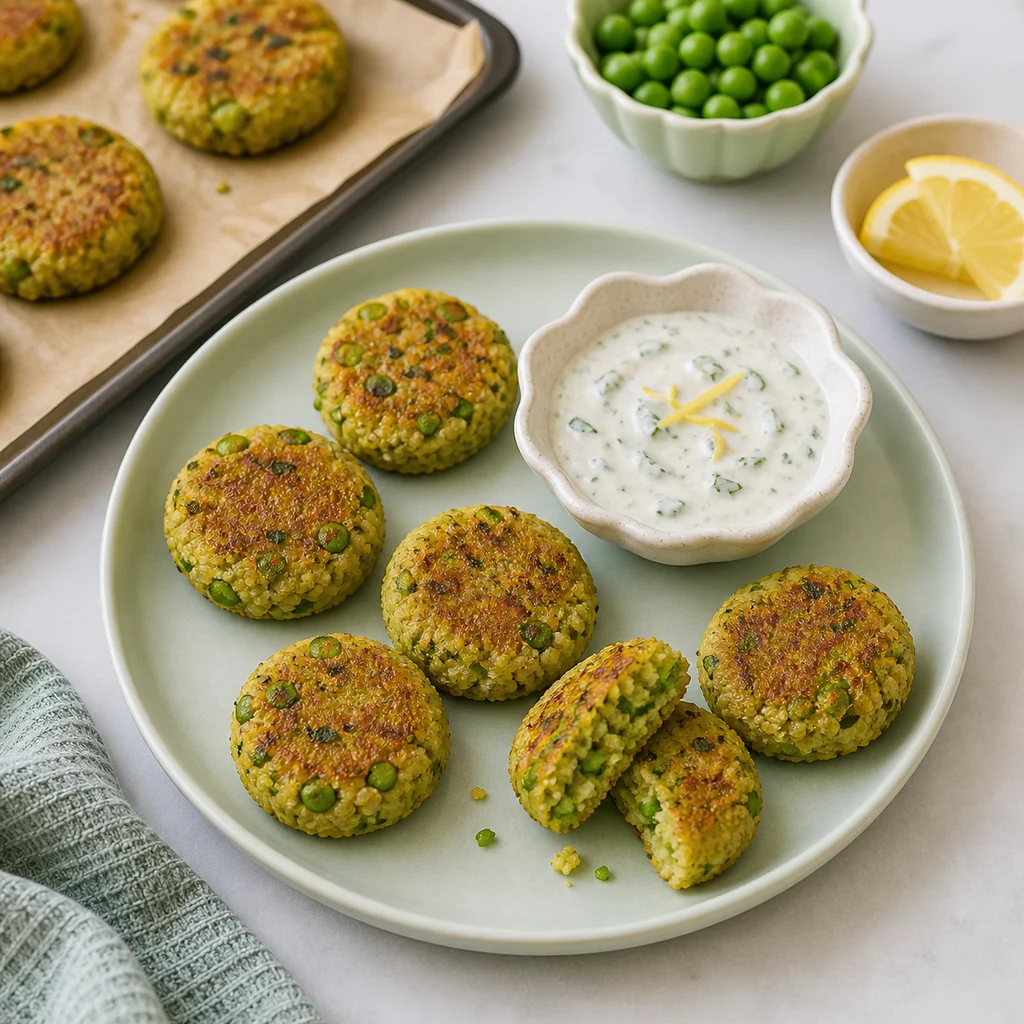 Savory Millet Sweet Pea Toddler Patties Lemon Herb Dressing process image for TinyTummyTreats